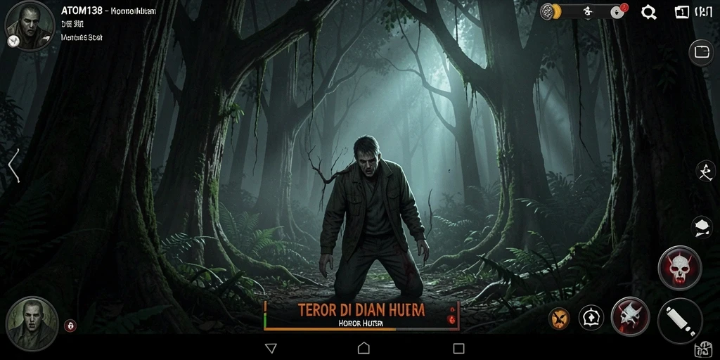 Tampilan antar muka ATOM138 yang gelap dan menyeramkan di tengah hutan.