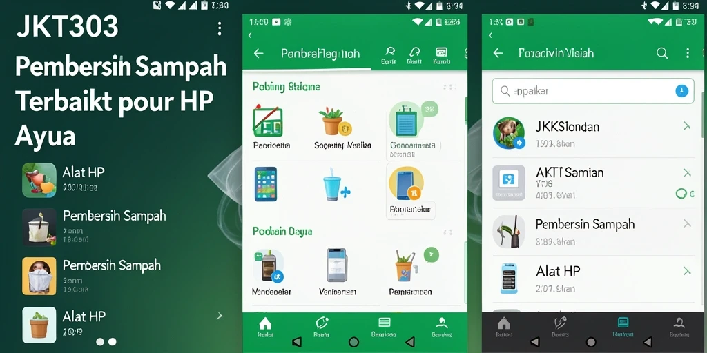 Antarmuka utama JKT303 menampilkan fitur Pembersih Sampah yang mudah digunakan.