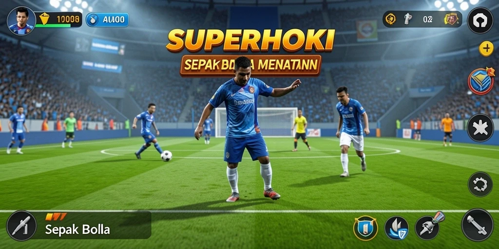 Antarmuka SUPERHOKI yang menarik dengan grafis sepak bola yang realistis.